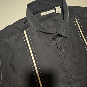 Cubavera Mens button down Shirt XL Black cream strip‎ down front Hawaiian